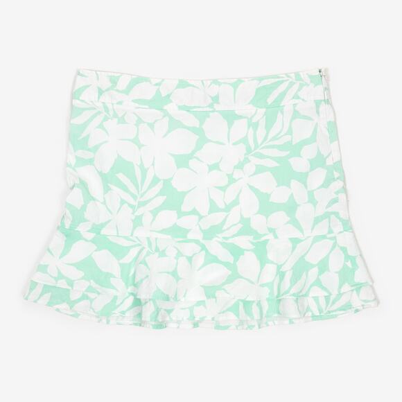 Theory Ginnie Mini Skirt Size 8 Green Linen Blend Floral Tropical Beach Summer - Picture 1 of 2